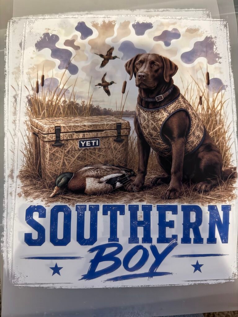Southern Boy Chocolate Lab Hunting DTF Transfer