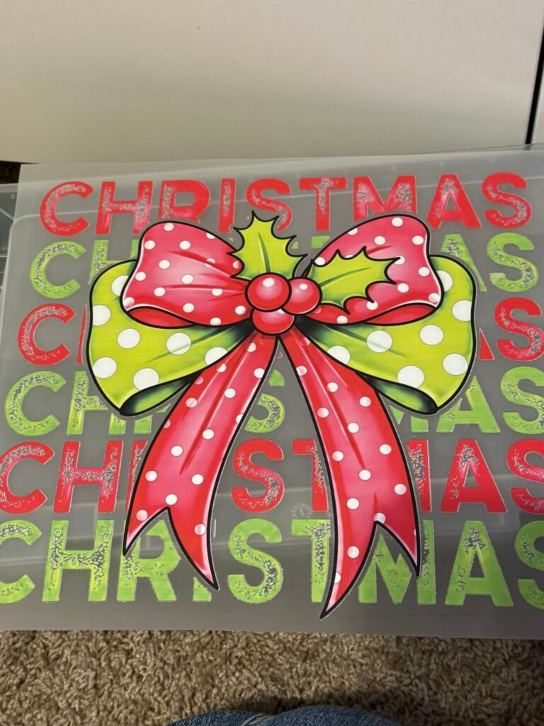 Christmas Bow Red & Green Polka Dot DTF Transfer