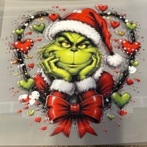 Grinch Santa Heart & Bow Christmas DTF Transfer