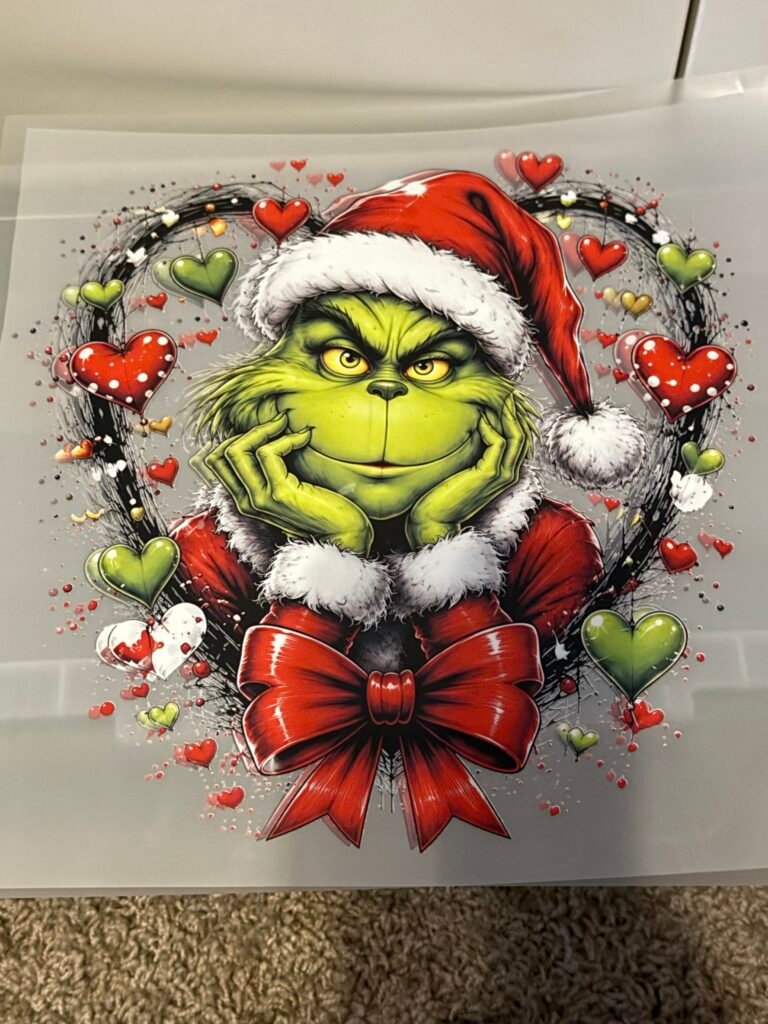 Grinch Santa Heart & Bow Christmas DTF Transfer