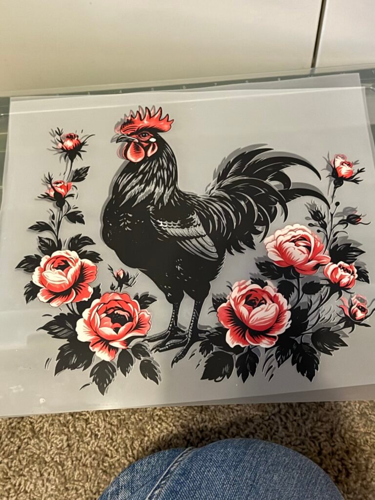 Black Rooster & Red Roses Farmhouse DTF Transfer