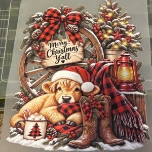 Merry Christmas Y'all Highland Cow DTF Transfer