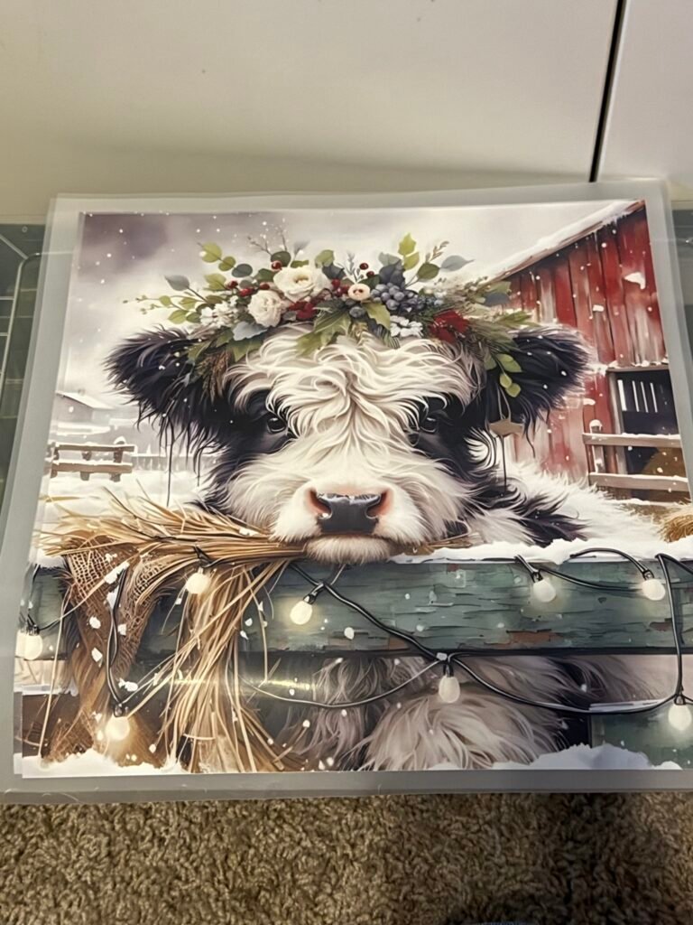 Winter Farm Cow Floral Crown DTF Transfer