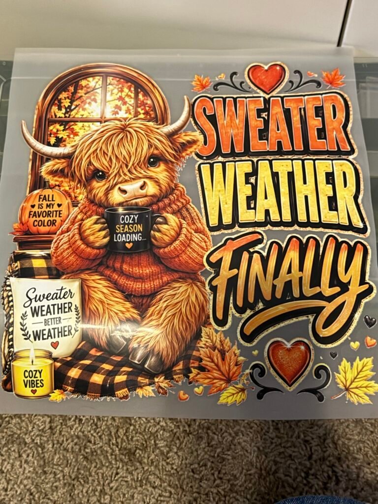 Sweater Weather Finally Highland Cow DTF Transfer